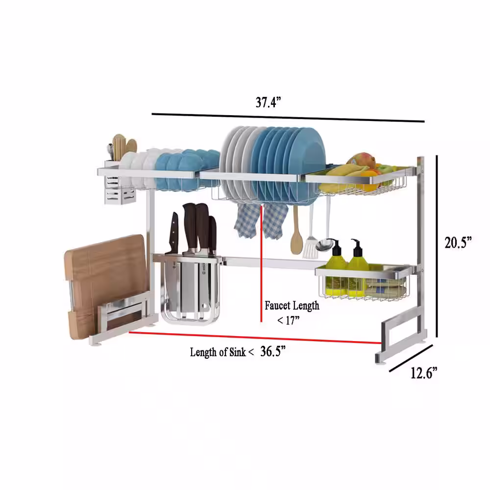 eModernDecor Avery 37.4 in. Stainless Steel Standing Dish Rack