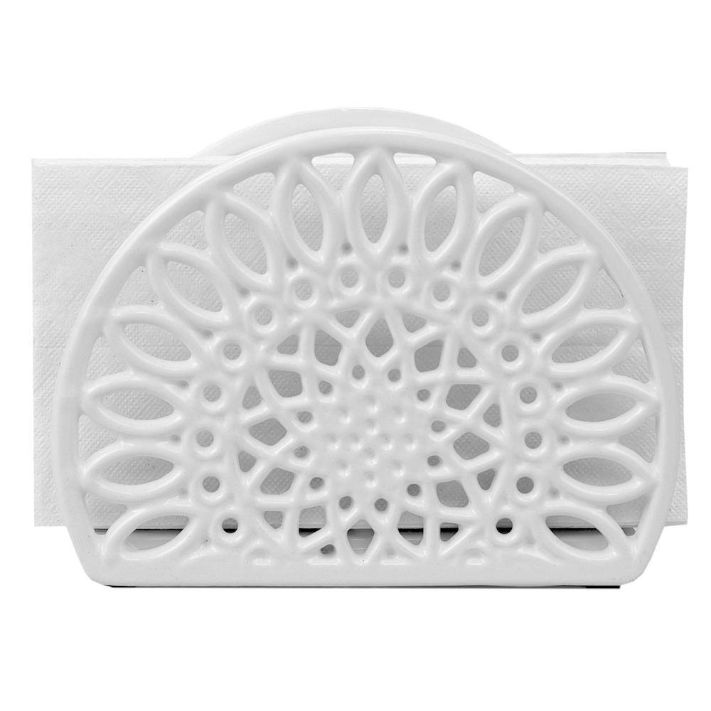 None Sunflower Cast Iron Napkin Holder in White