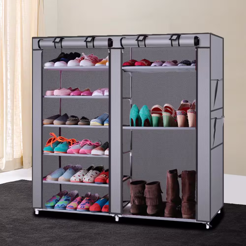 None 45.28 H 36-Pair 1-Tier Gray Fabric Shoe Rack