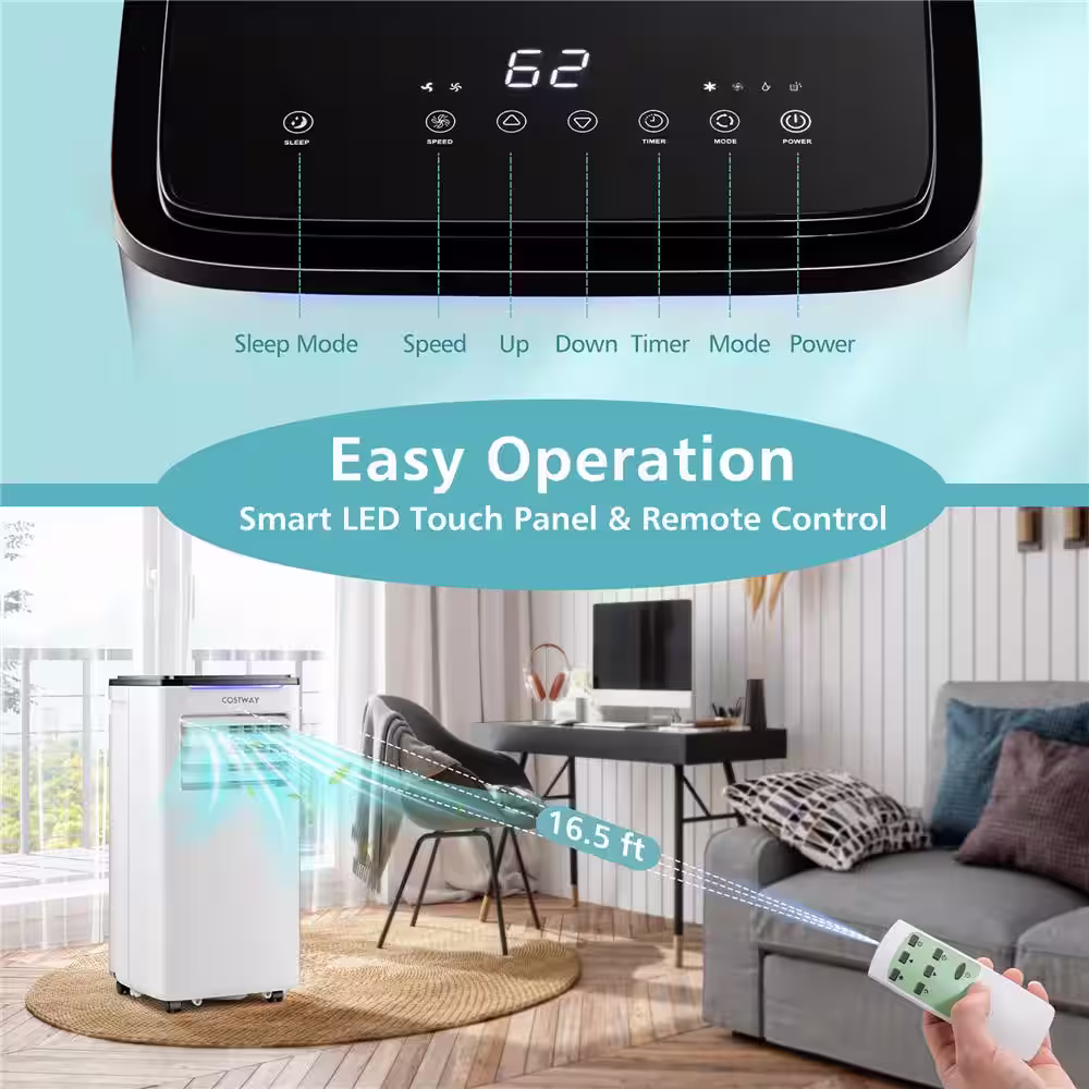 Costway 10,000 BTU Portable Air Conditioner AC Unit 3-in-1 Cools 350 Sq. Ft. with Dehumidifier Remote in White