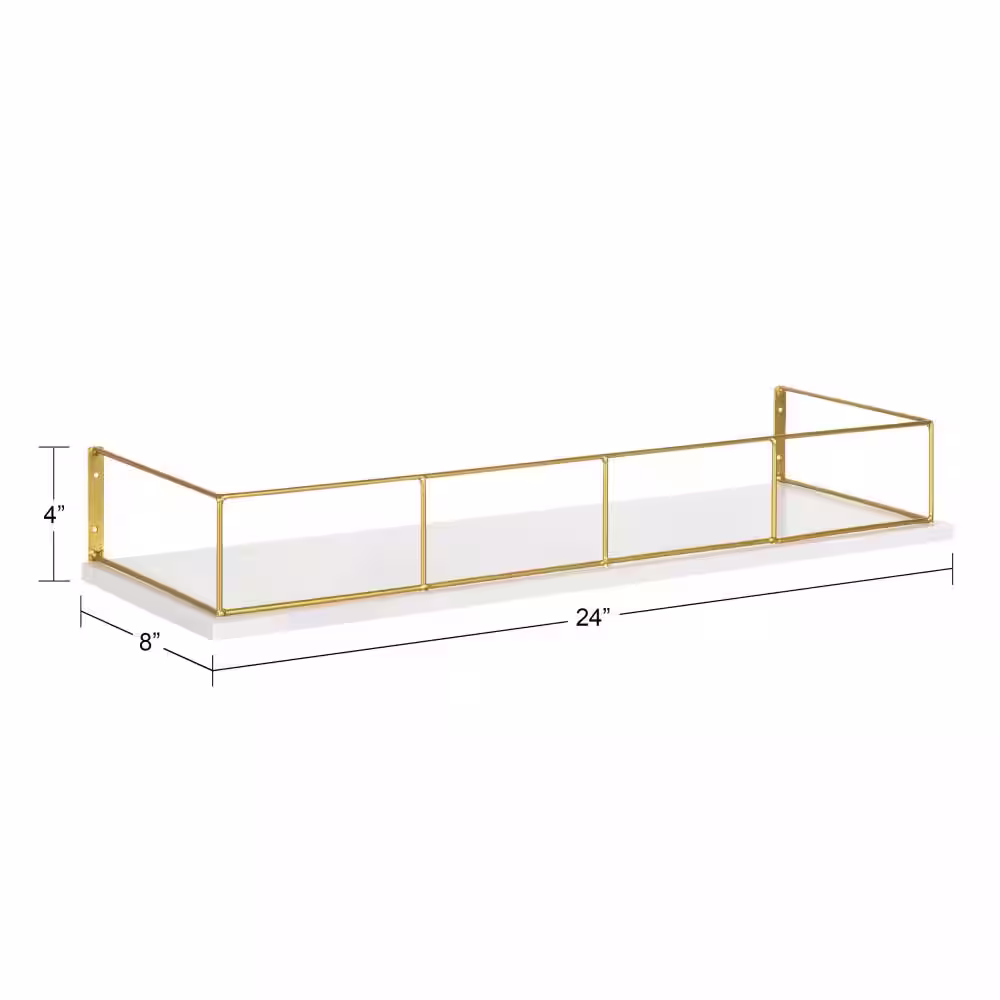 Kate and Laurel Benbrook 24 in. x 4 in. x 8 in. White/Gold Decorative Wall Shelf