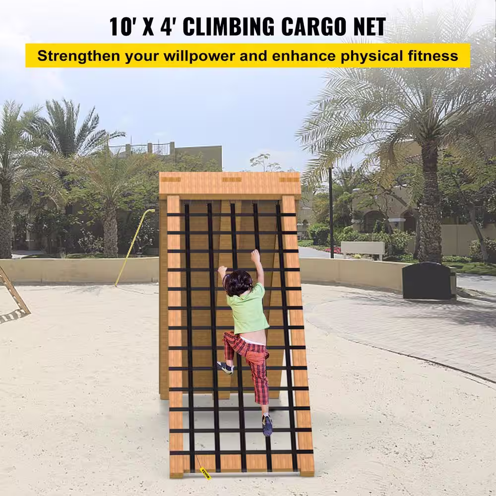 VEVOR Climbing Cargo Net 10 ft. x 4 ft. Rope Ladder with 1000 lbs. Weight Capacity Cargo Net Climbing Outdoor for Kids