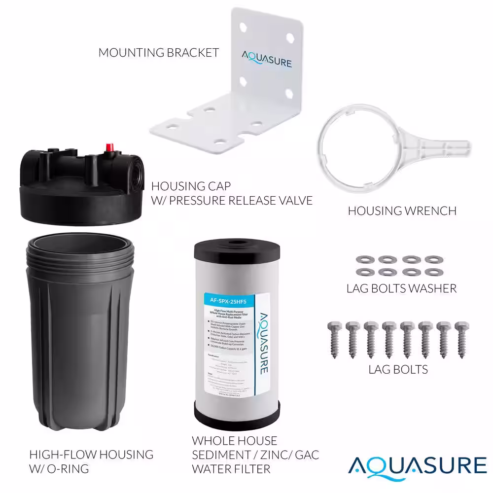 AQUASURE Whole House Ultraviolet UV Light 8 GPM Water Treatment System with Triple Purpose Sediment/Carbon/Siliphos Filter Bundle