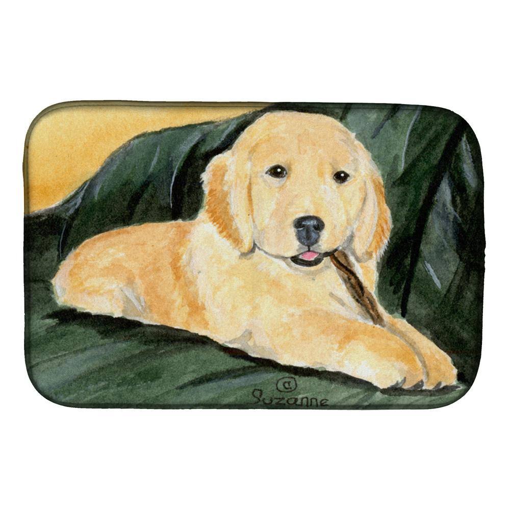 Caroline's Treasures 14 in. x 21 in. Multicolor Golden Retriever Dish Drying Mat