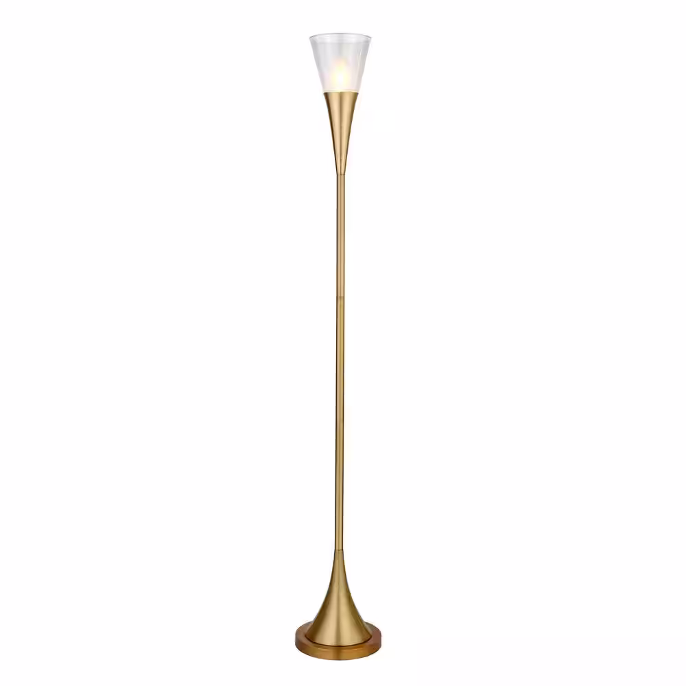 Meyer&Cross Moura 71.75 in. Brass Torchiere Floor Lamp with Clear Glass Shade