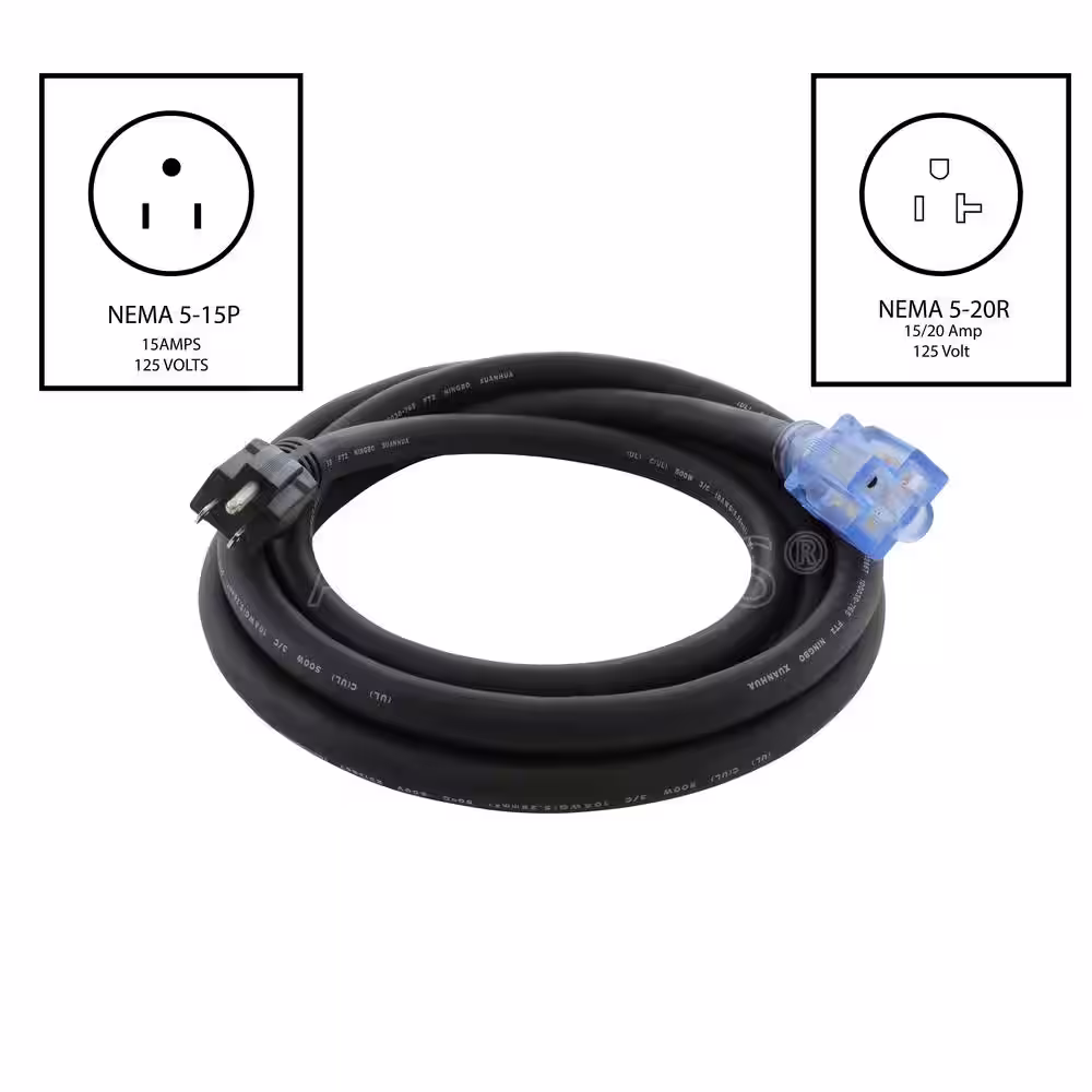 AC WORKS 10 ft. SOOW 10-Gauge 3-Prong NEMA 5-15P to NEMA 5-20R 15 Amp/20 Amp Super Duty Rubber Extension Cord