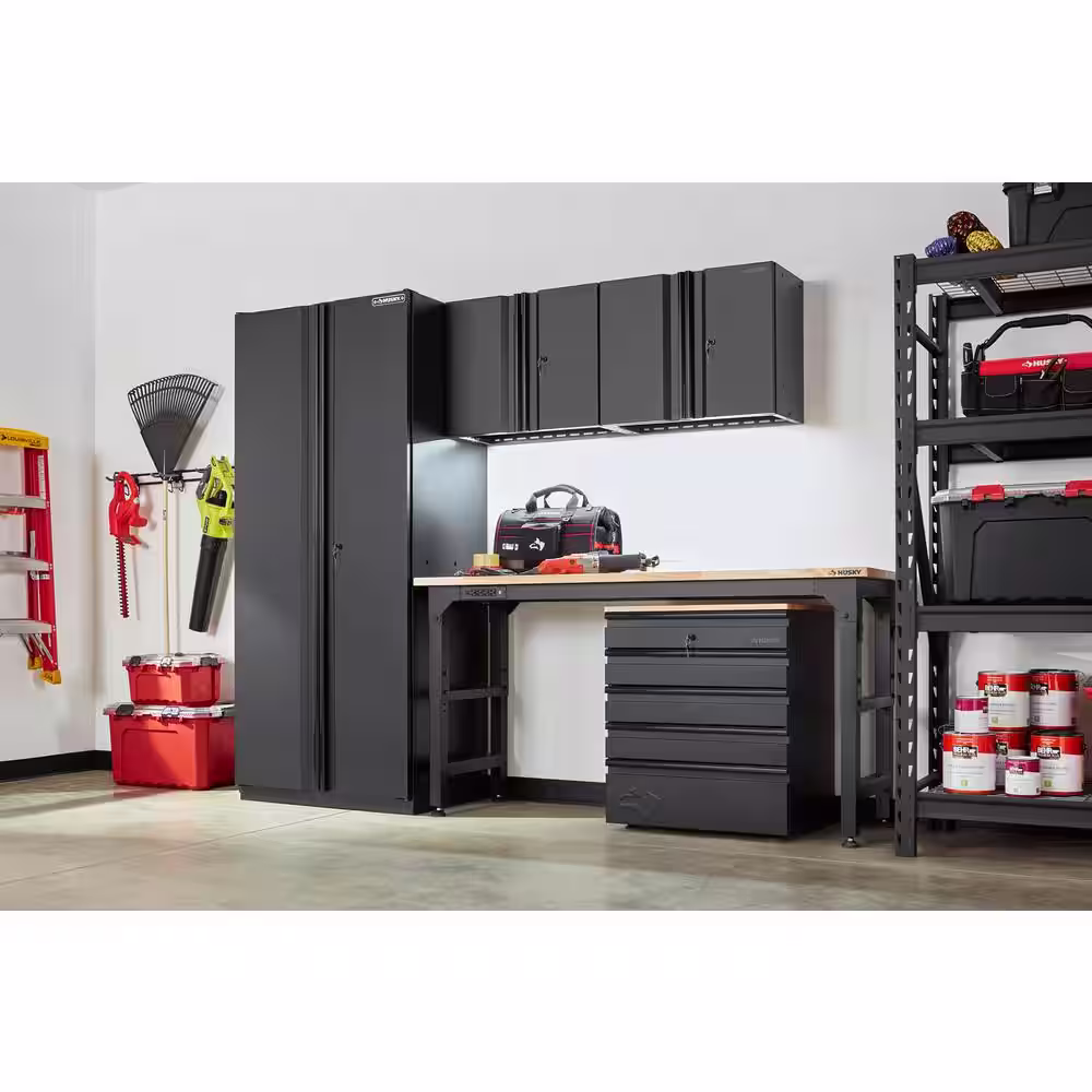 Husky 5-Piece Heavy Duty Welded Steel Garage Storage System in Black (108 in. W x 82 in. H x 24 in. D)