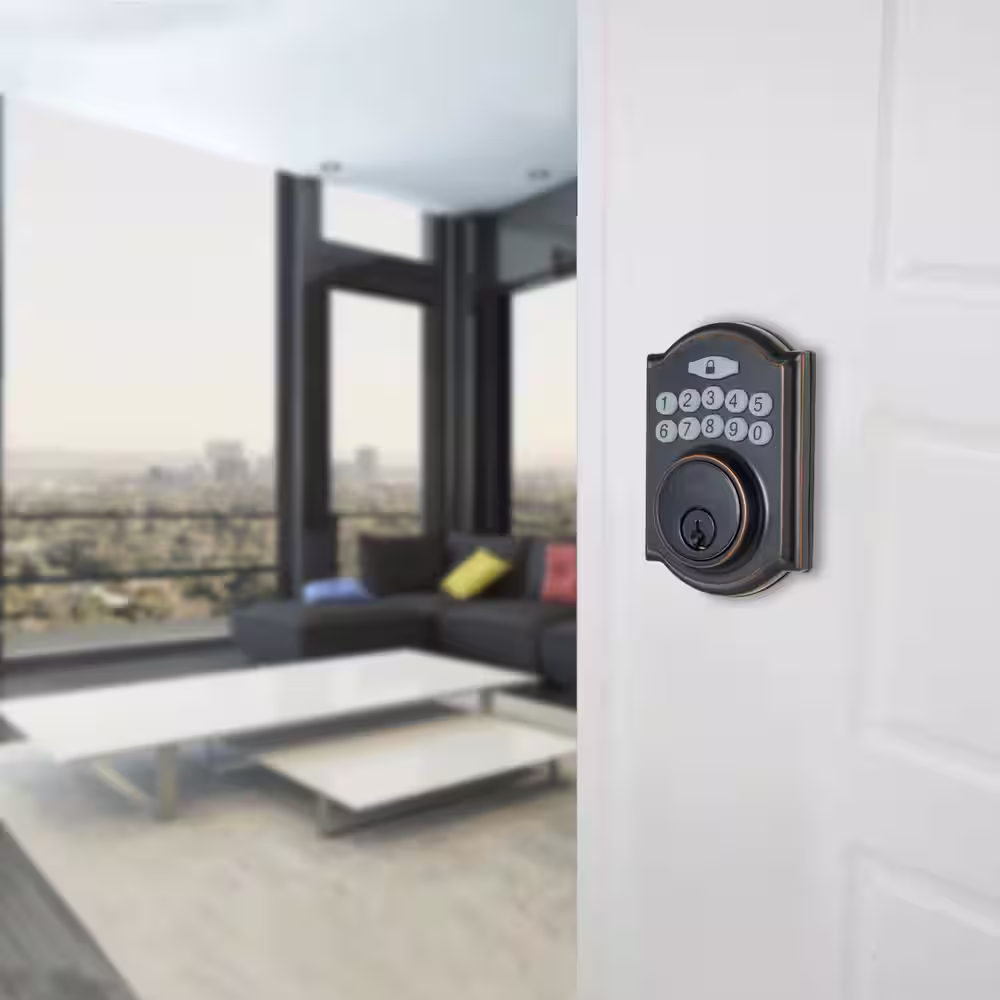 Defiant Castle Aged Bronze Single Cylinder Electronic Keypad Deadbolt
