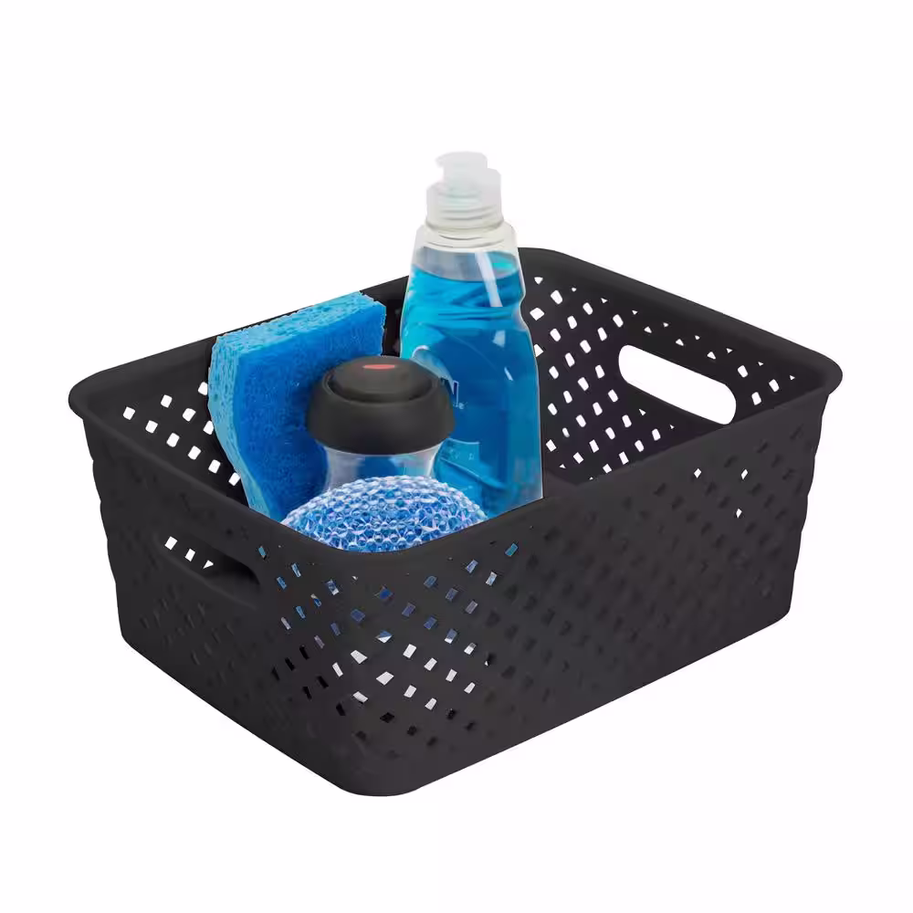 Simplify 2-Qt. Small Resin Wicker Storage Tote Bin in Black