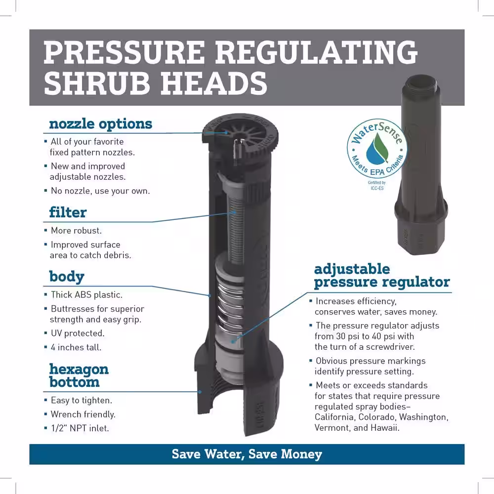 Orbit Quarter Pattern Plastic Pressure Regulated Pop-Up Shrub Head Sprinkler