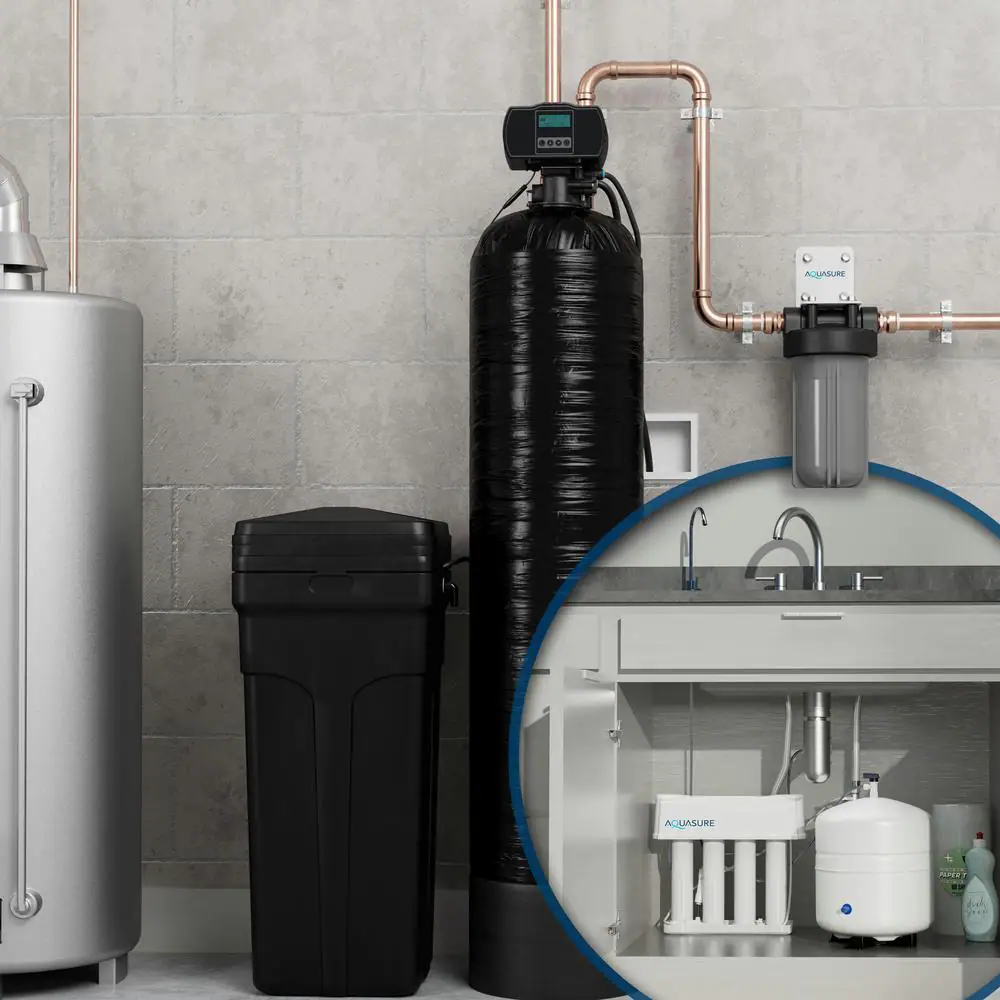 AQUASURE Whole House Filtration with 48,000 Grain Water Softener, Reverse Osmosis System and Sediment-GAC Pre-filter