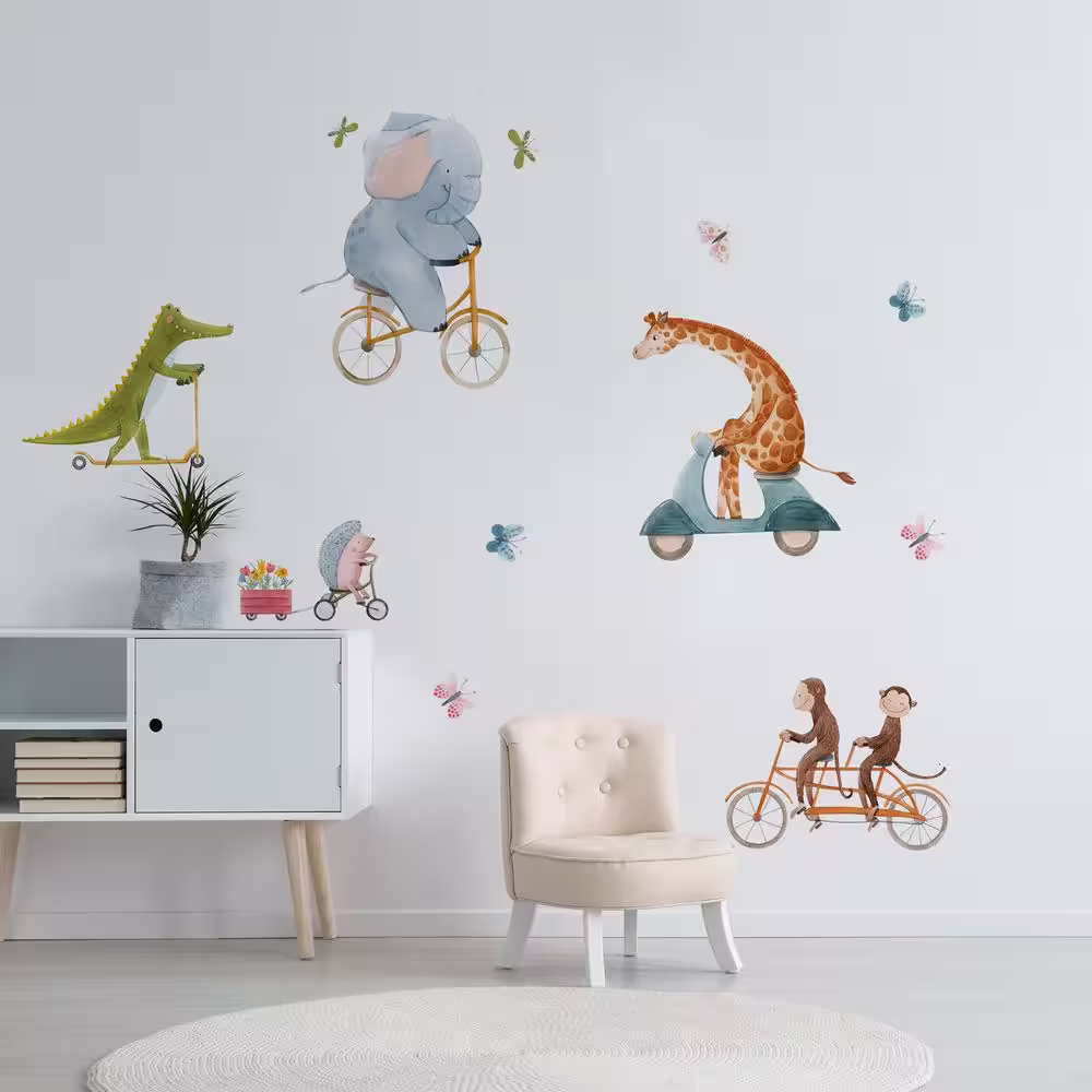 None Multi-Colored Semi-Gloss Riding Animals Wall Stickers