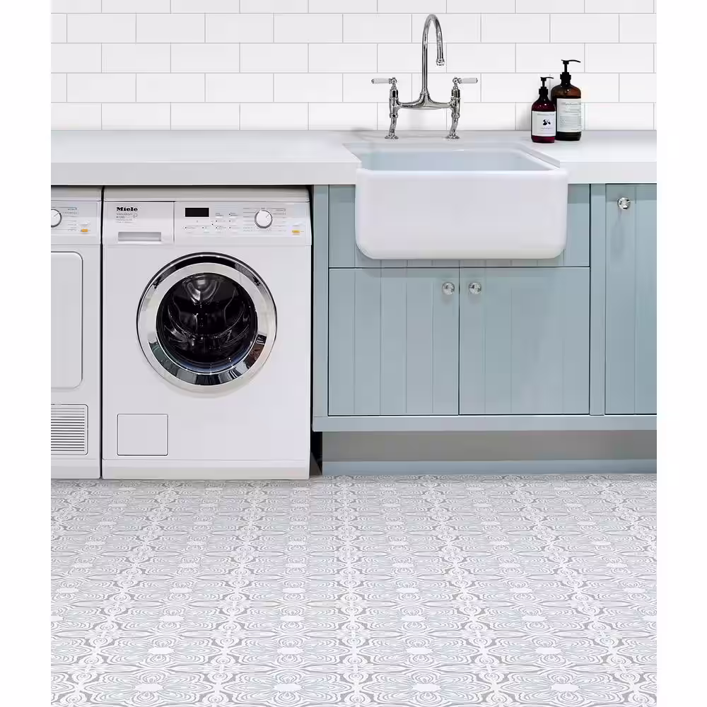 FloorPops Morris 12 in. W x 12 in. L Grey Peel & Stick Vinyl Tile Flooring (20 sq. ft./case)