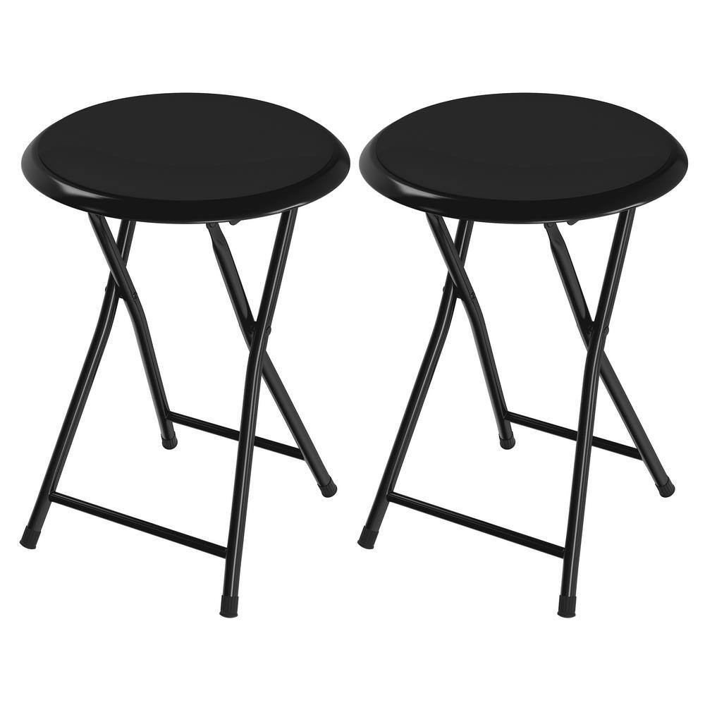 Lavish Home Black Steel Padded Seats Folding Bar Stools Set of 2