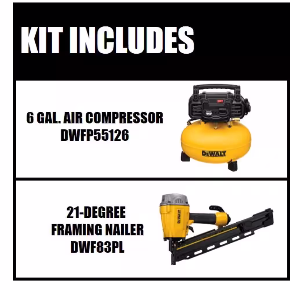 DEWALT 6 Gal. 165 PSI Electric Pancake Air Compressor and Pneumatic 21-Degree Collated Framing Nailer