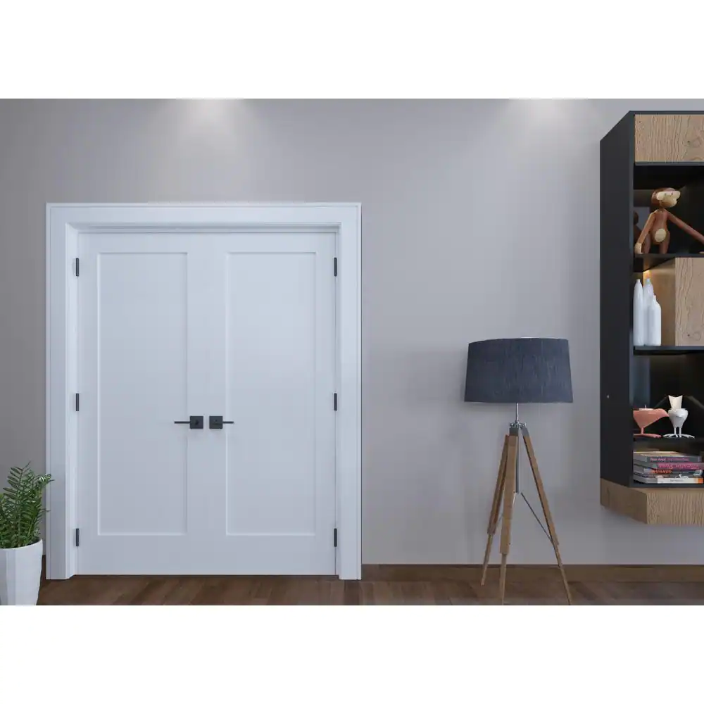 RESO 48 in. x 80 in. Solid Core Primed Composite Double Prehung French Door with Catch Ball and Matte Black Hinges