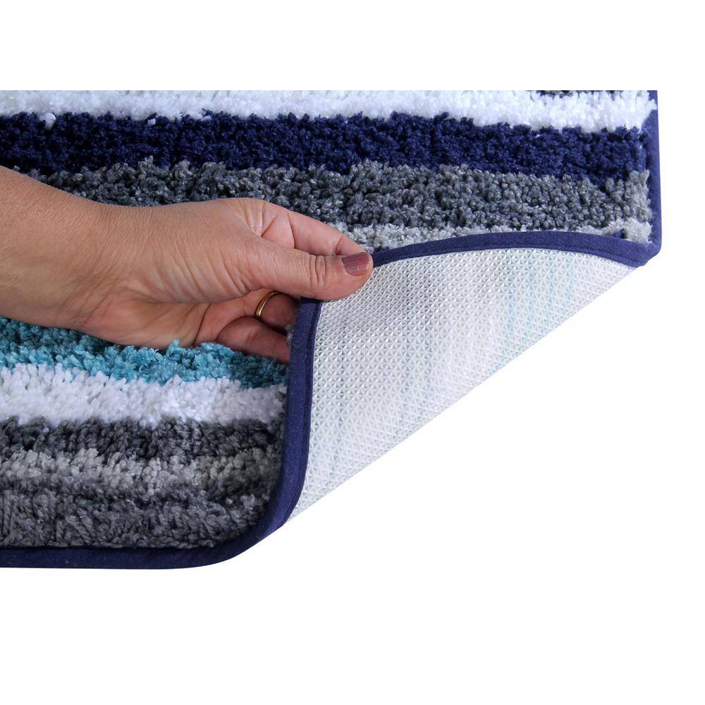 Better Trends Griffie Collection 4-Piece Blue and Grey 100% Polyester 17 in. x 24 in. Bath Rug Set