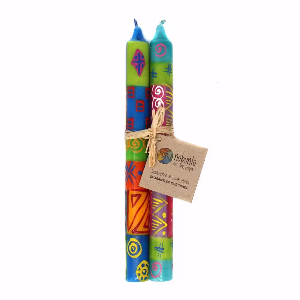 Global Crafts (Shahida Design Unscented Hand-Painted Dinner Candles in Multi-Colored (Set of 2)