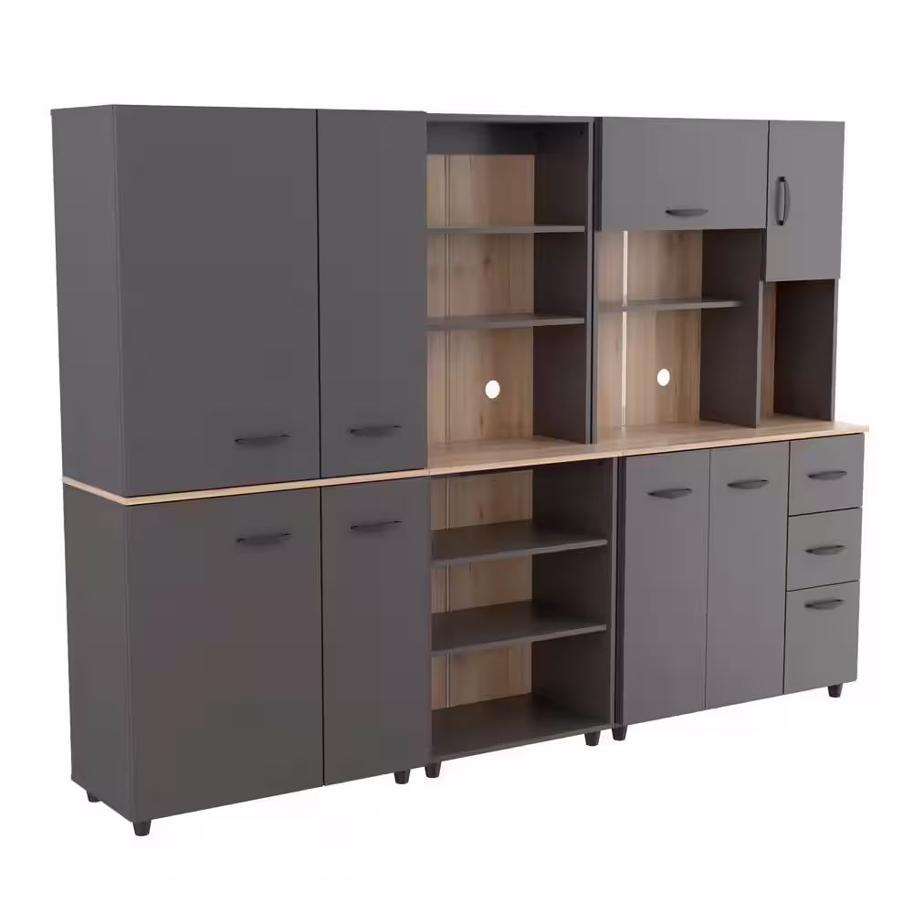 Inval Proforte 90.1 in. W x 66.1 in. H x 15.4 in. D Garage Storage System in Dark Gray and Maple (3-Piece)