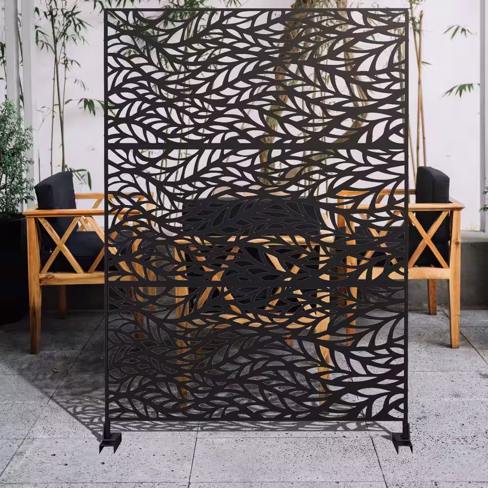 Seafuloy 76''H x 47.2''W Fence Privacy Screen Metal Material Patio Privacy Screen Decorative Outdoor Divider Black