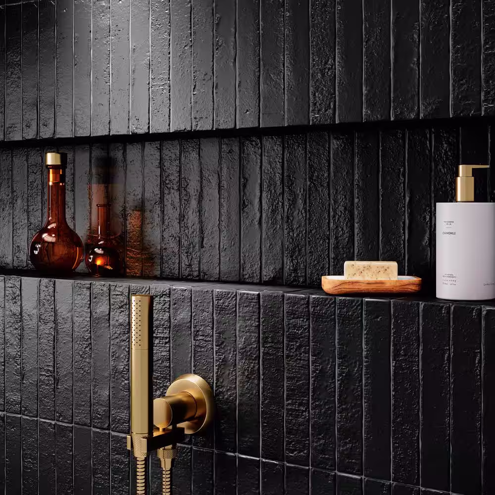 Ivy Hill Tile Virtuo Matte Black 1.45 in. x 9.21 in. Crackled Ceramic Subway Wall Tile (4.65 sq. ft./Case)