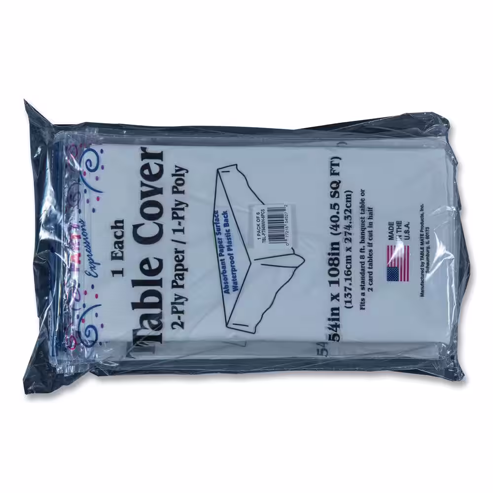 Tablemate White Table Set Disposable Poly Tissue Table Covers, 54 in. x 108 in. (6-Per Pack)