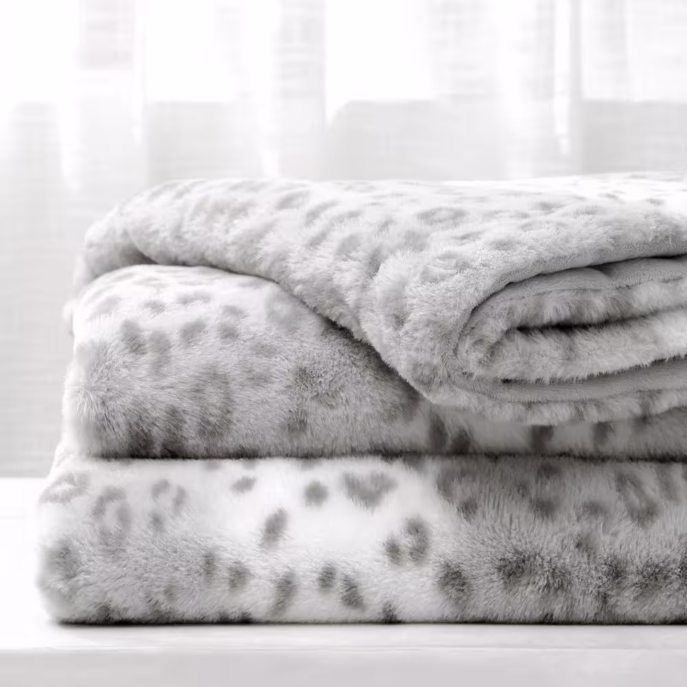 None Printed Gray Flannel Sherpa 50 in. x 60 in. Throw Bed Blanket