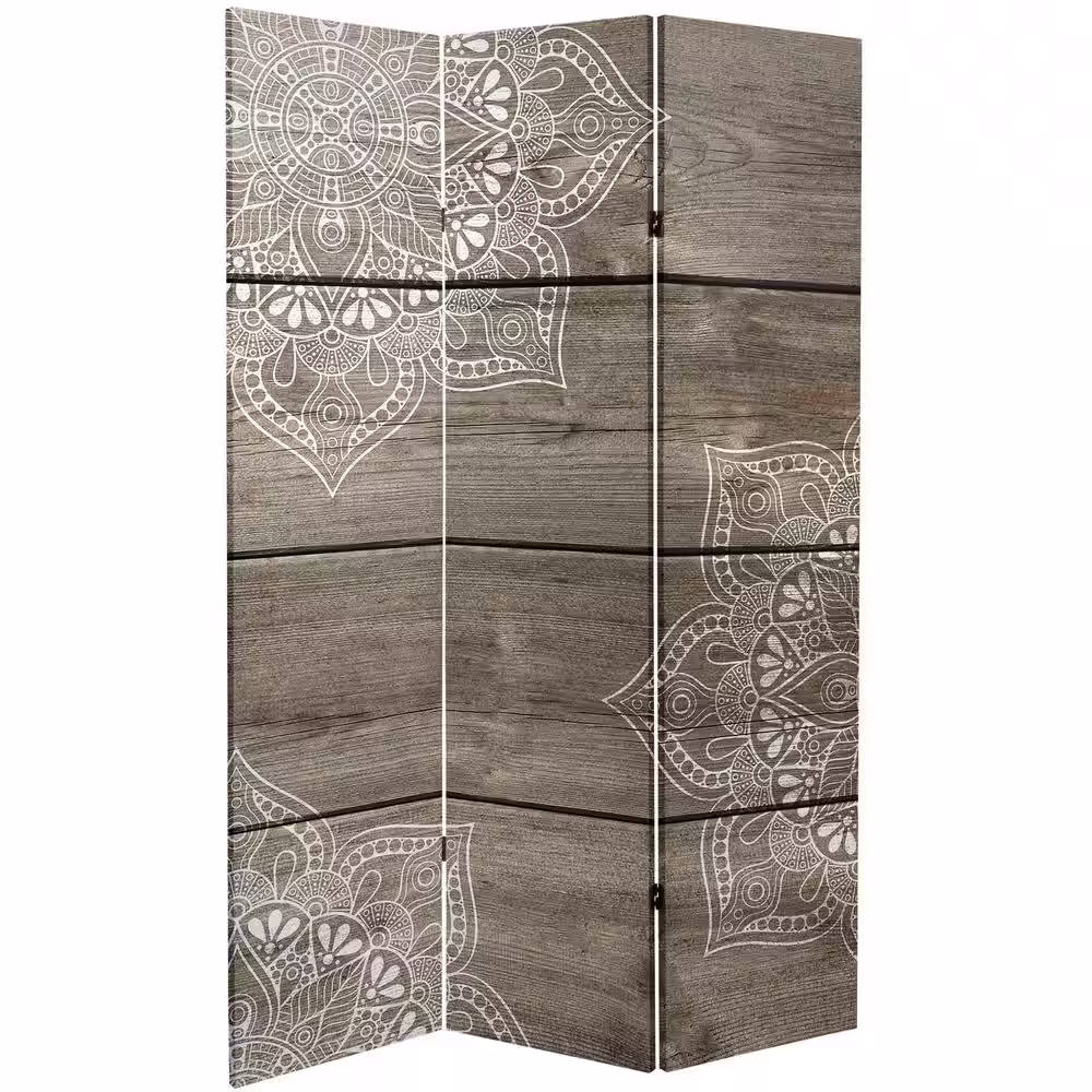 Oriental Furniture Mandala on Oak 6 ft. Printed 3-Panel Room Divider