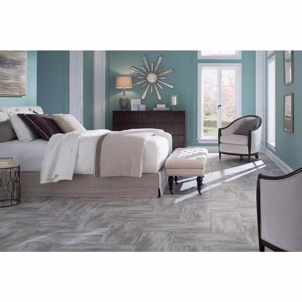 TrafficMaster White Petrified Wood 4 MIL x 12 in. W x 24 in. L Peel and Stick Waterproof Vinyl Tile Flooring (20 sqft/case)