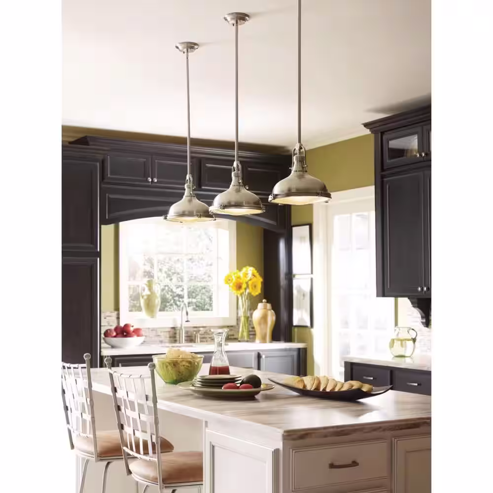 Progress Lighting Fresnel Lens Collection 12 in. 1-Light Brushed Nickel Coastal Pendant Kitchen Light with  Fresnel Glass