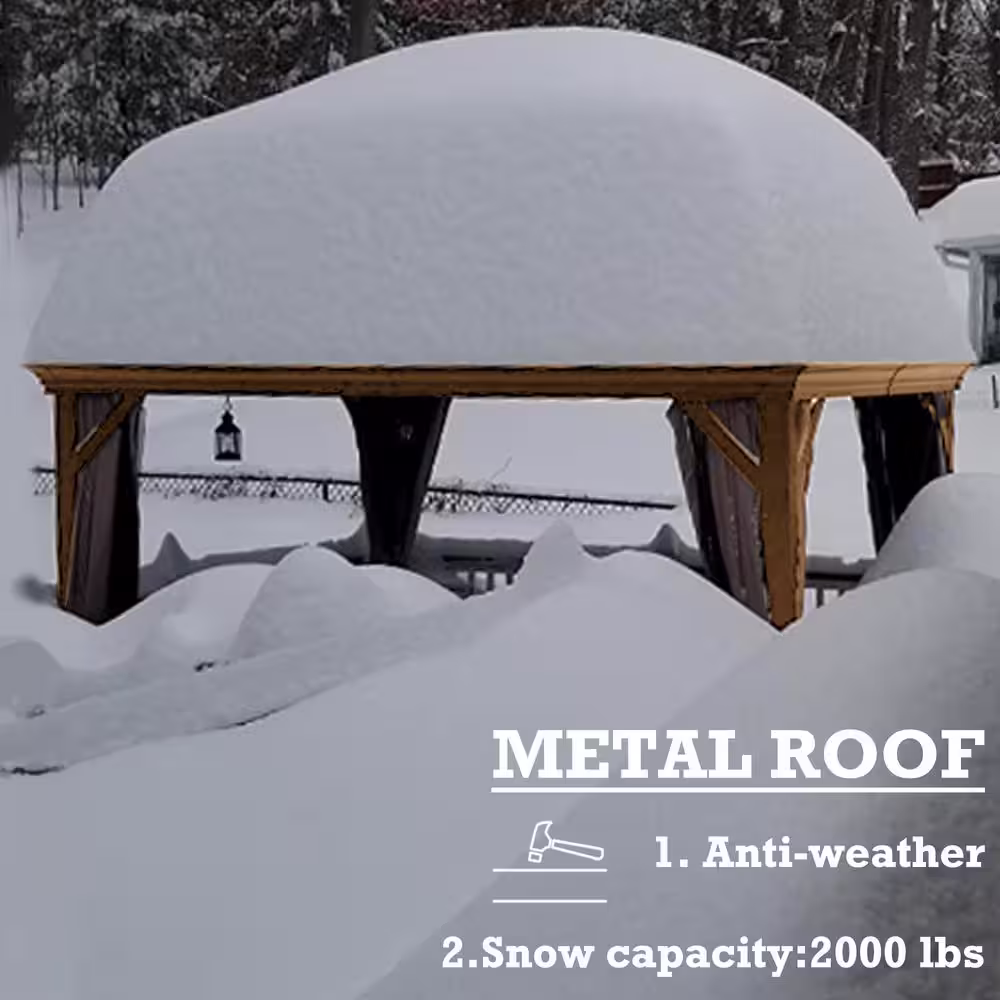 KOZYARD Apollo 10 ft. x 12 ft. Wood Like Aluminum Hardtop Gazebo with Galvanized Steel Roof and Mosquito Net