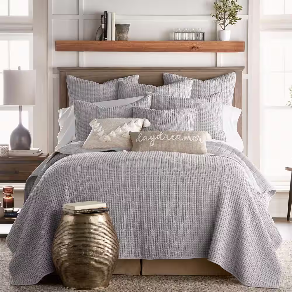 LEVTEX HOME Mills Waffle Cream Tone Textured Tassel 14 in. x 18 in. Pillow