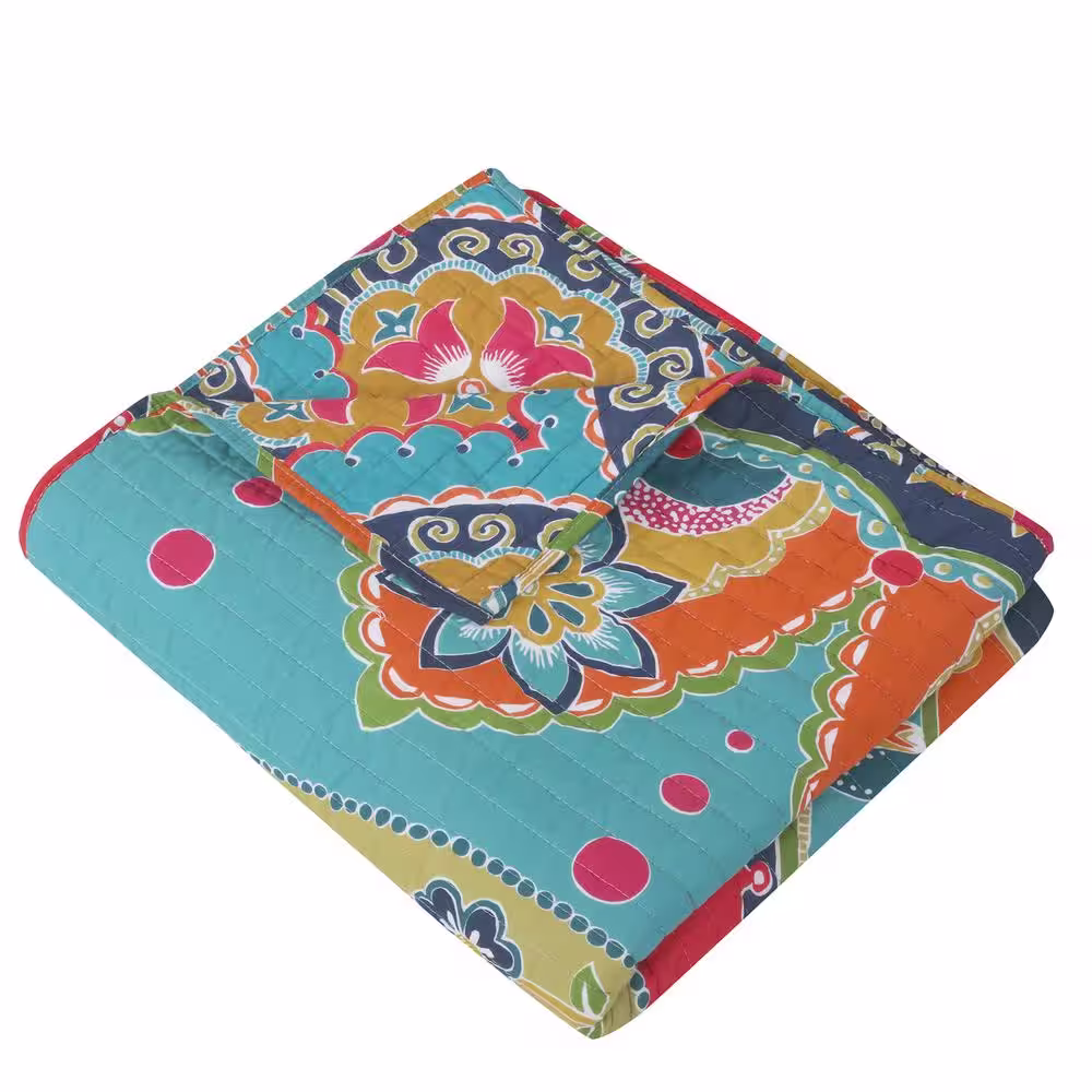 None Amelie Multicolored Boho Quilted Cotton Throw Blanket
