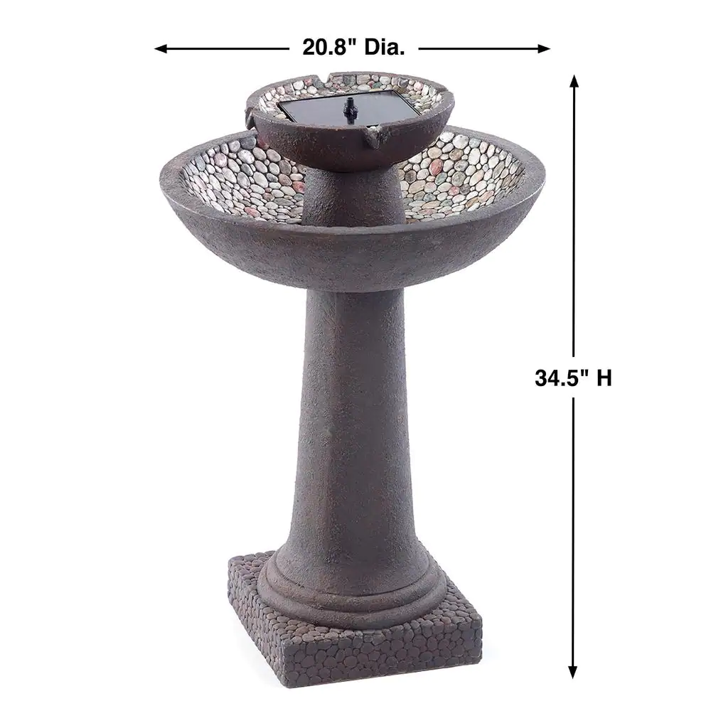 Smart Solar River Stone Brown 2-Tier Solar-On-Demand Fountain