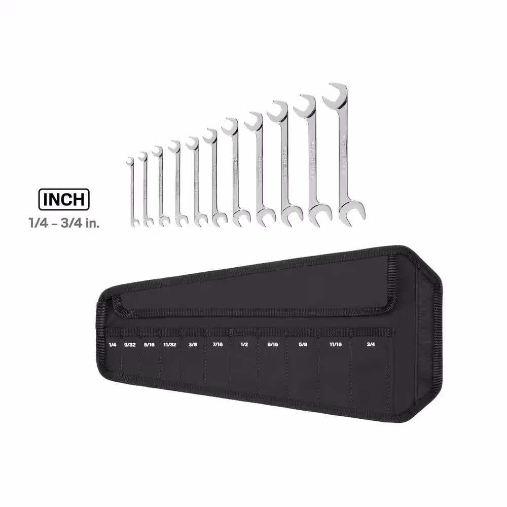 TEKTON 11-Piece (1/4-3/4 in.) with Pouch Angle Head Open End Wrench Set