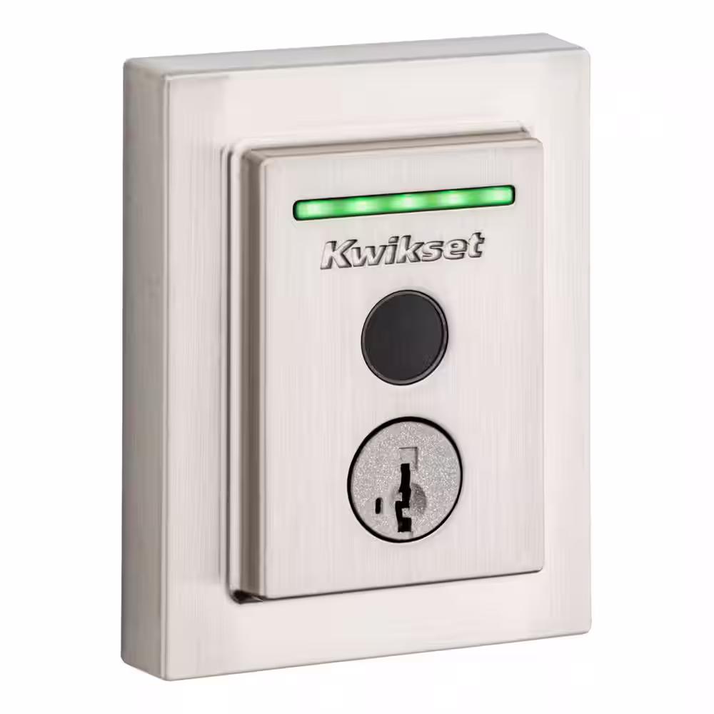 Kwikset Halo Touch Satin Nickel Contemporary Fingerprint WiFi Elec Smart Lock Deadbolt Feat SmartKey Security with Halifax Lever