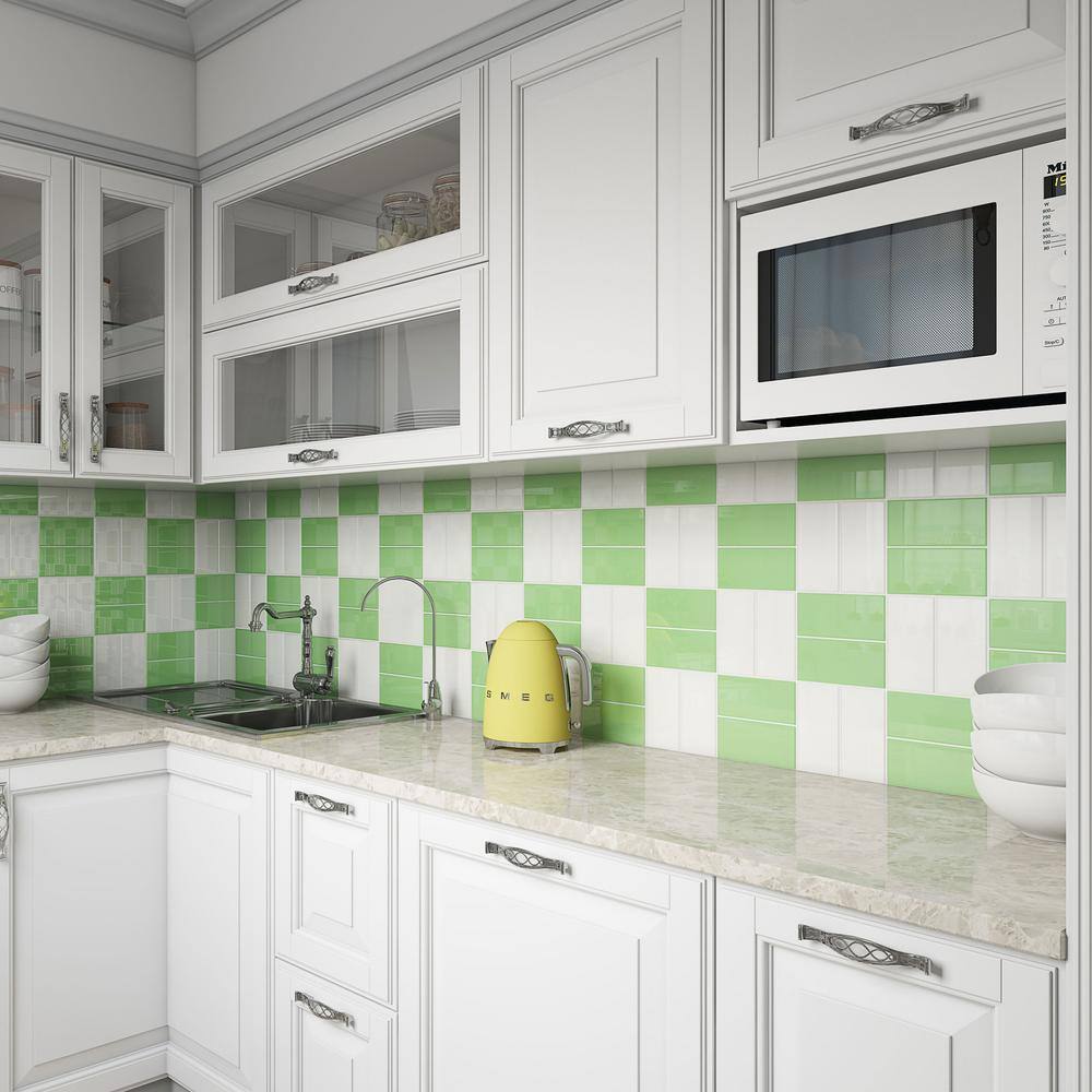 Giorbello Powder Room Green 3 in. x 6 in. x 8 mm Glass Subway Tile (5 sq. ft./case)