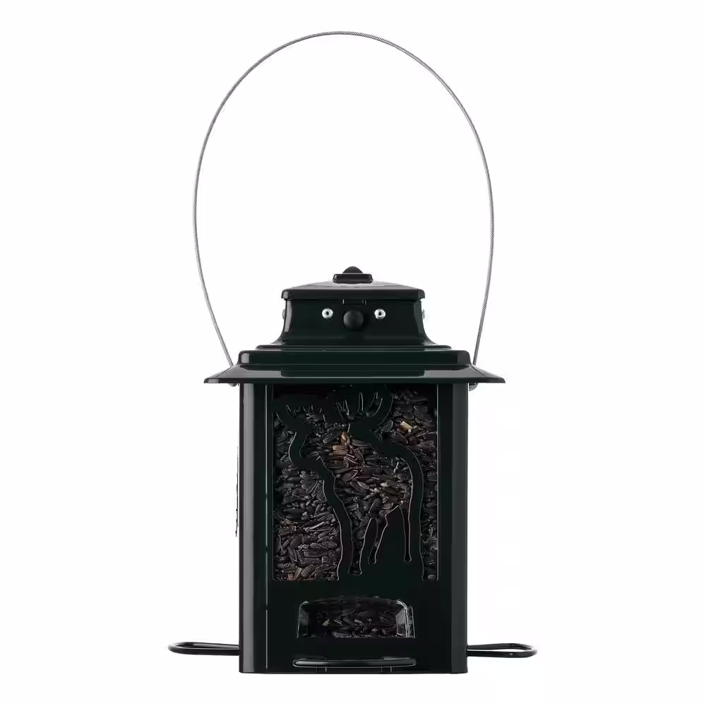 More Birds Woodland Hopper Green Metal Songbird Seed Feeder, 3.6 lbs. Feed Capacity