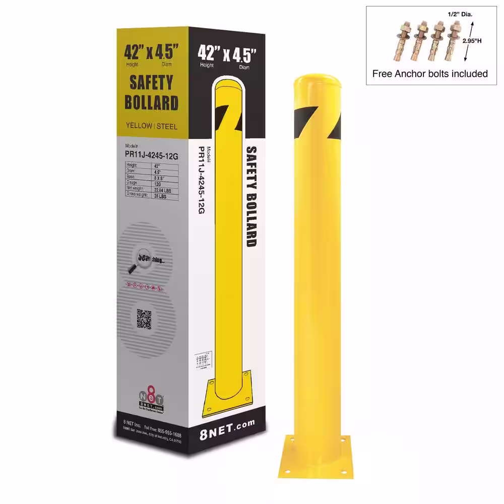 8Net 42 in. H x 4.5 in. Dia 12-Gauge Yellow Steel Pipe Safety Bollard