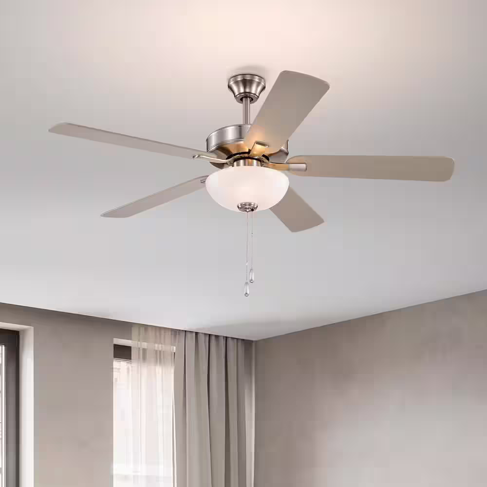 Edvivi 52 in. Indoor Brushed Nickel 5-Blade Modern Reversible Ceiling Fan with Light Kit and Pull Chain