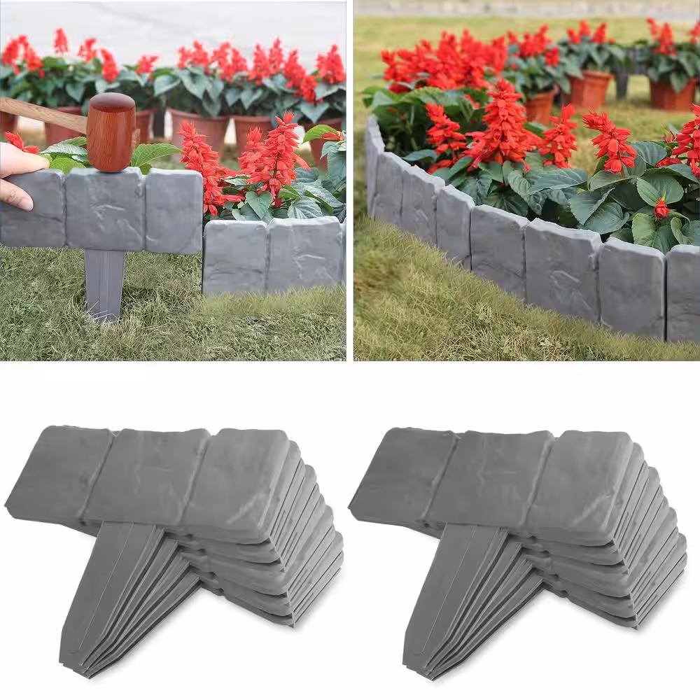 None Cobbled Stone Effect Plastic Garden Lawn Border Edging (20-Piece)