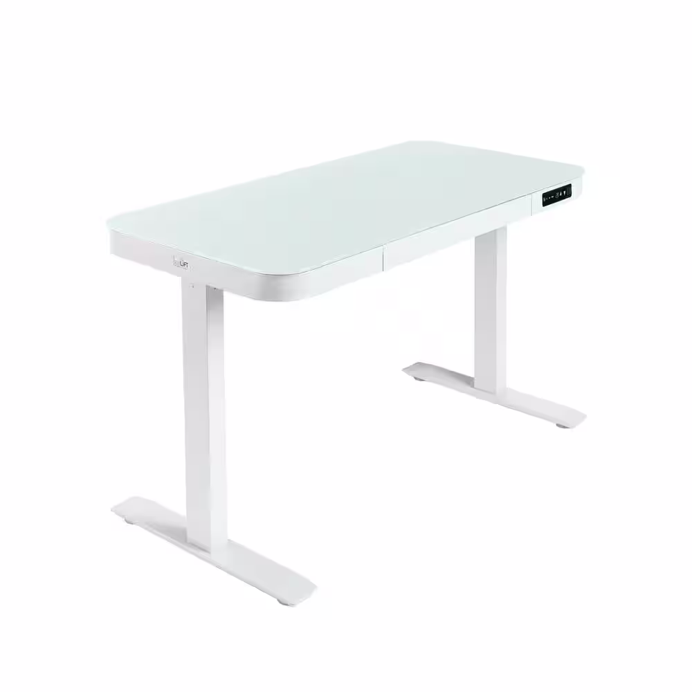 Seville Classics airLIFT 47.5 in. White Rectangular 1-Drawer Electric Standing Desk with Adjustable Height
