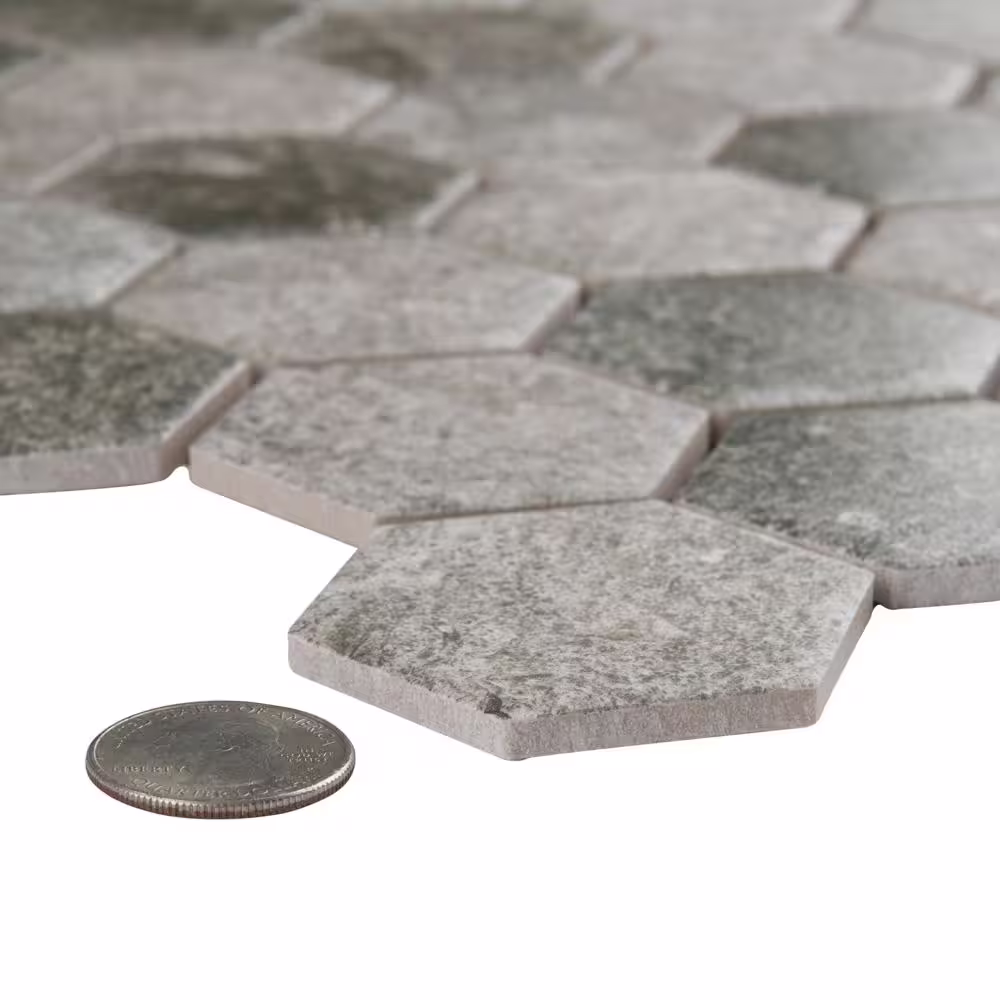 Merola Tile Grinta 2 in. Hex Grey 11-1/8 in. x 12-5/8 in. Porcelain Mosaic Tile (10.0 sq. ft./Case)