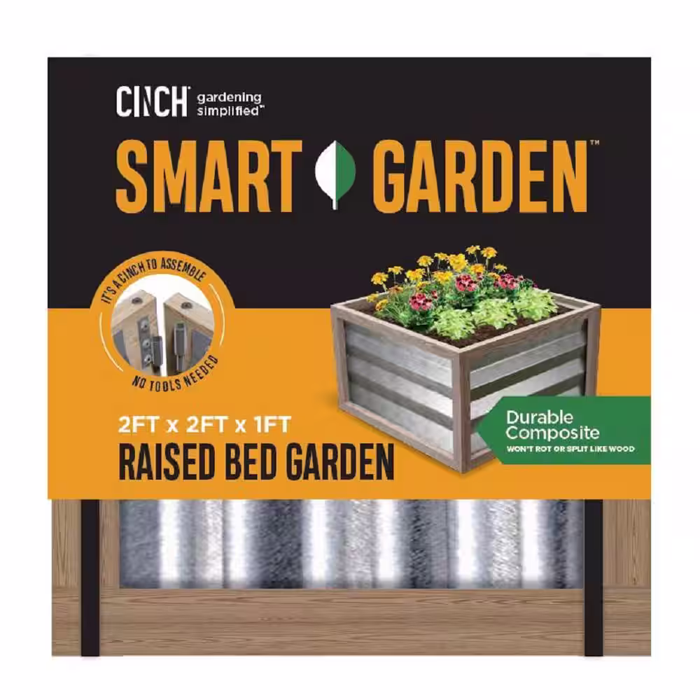 None Cinch Smart Garden 24 in. x 24 in. x 12 in. Tan Composite with Galvanized Steel Raised Garden Bed
