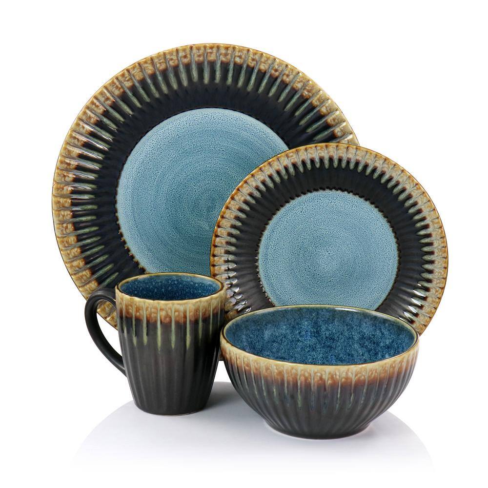 Elama Tavilla 16-Piece Multi Color Round Stoneware Dinnerware Set