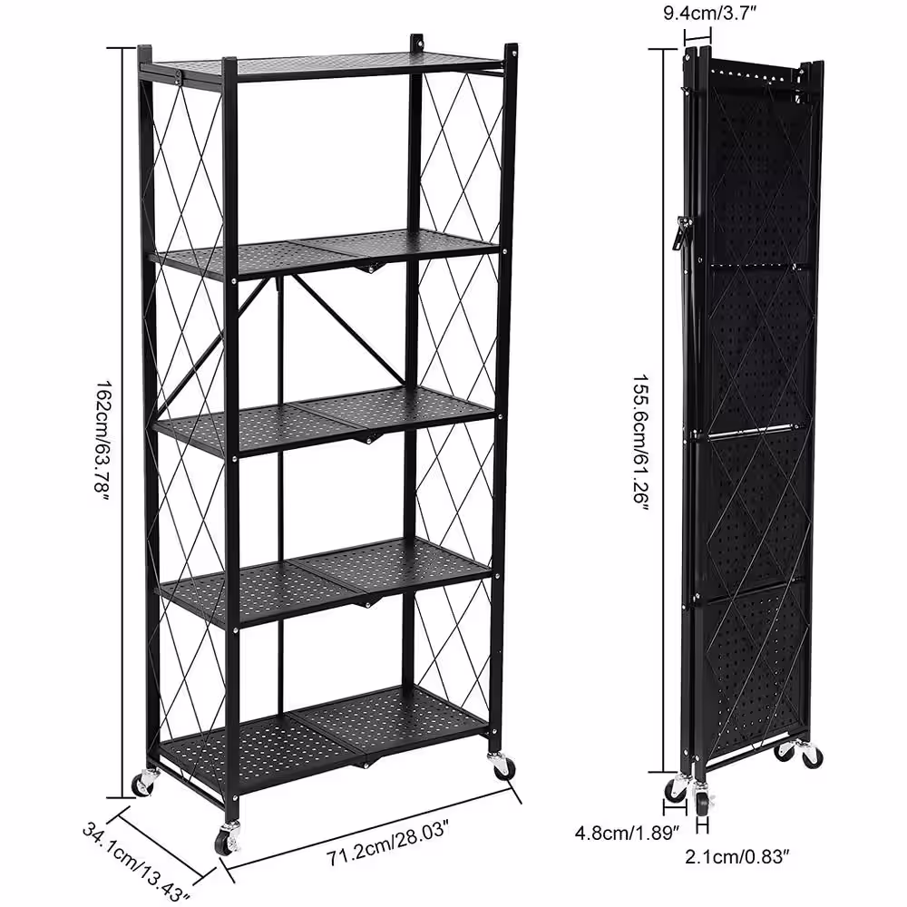 None Black 5-Tier Heavy Duty Metal Storage Shelving Unit for Garage Holds Up to 1250 lbs. (28 in. W x 63.7 in. H x 15 in. D)