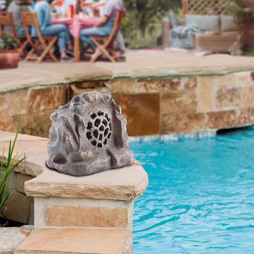Alpine Corporation Weather-resistant Bluetooth Solar-Powered Outdoor Wireless Rock Speaker, Gray