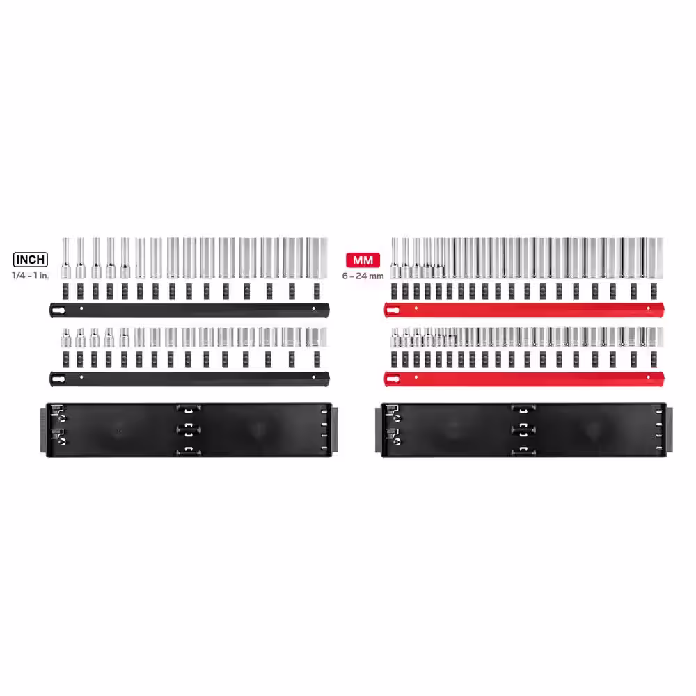 TEKTON 3/8 in. Drive 6-Point Socket Set with Rails (1/4 in.-1 in., 6 mm-24 mm) (68-Piece)