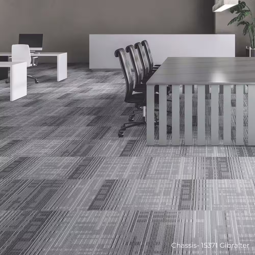 TrafficMaster Chassis Gray Residential/Commercial 19.68 in. x 19.68 Peel and Stick Carpet Tile (8 Tiles/Case)21.53 sq. ft.