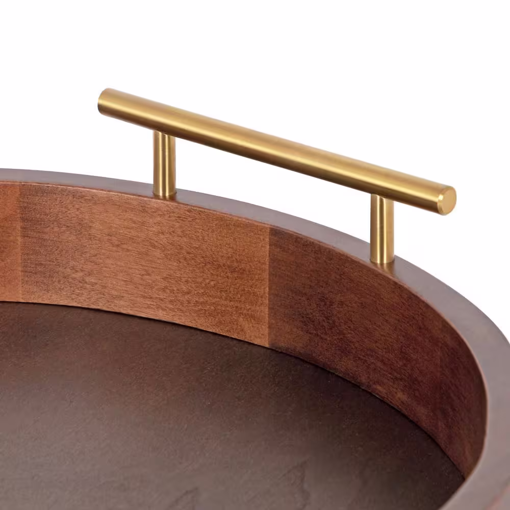 Kate and Laurel Lipton 3.25 in. W Round Walnut Brown Wood Decorative Tray